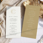 Gold Monogram Celestial Wedding Program Programme<br><div class="desc">The "Gold Monogram Celestial Wedding Program" is a visual guide to your celestial celebration. Set against a clean white canvas, the golden crescent moon, stars, and moon phases, along with the stylishly simple customisable initials of the couple, become celestial beacons. Moon phases subtly woven into the design symbolise the unfolding...</div>