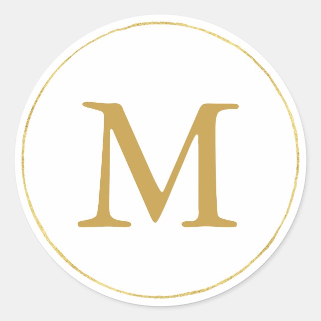 Gold Monogram Classic Round Sticker (Front)