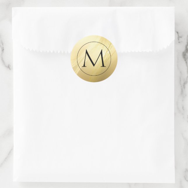 Gold Monogram Classic Round Sticker (Bag)
