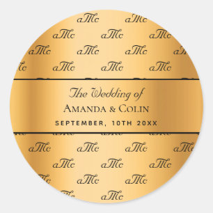 Gold monogram couple initials wedding classic round sticker