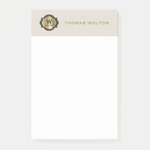 Gold Monogram Creamy White Leather Look Elegant Post-it Notes
