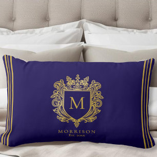 Gold Monogram Crest  Lumbar Cushion