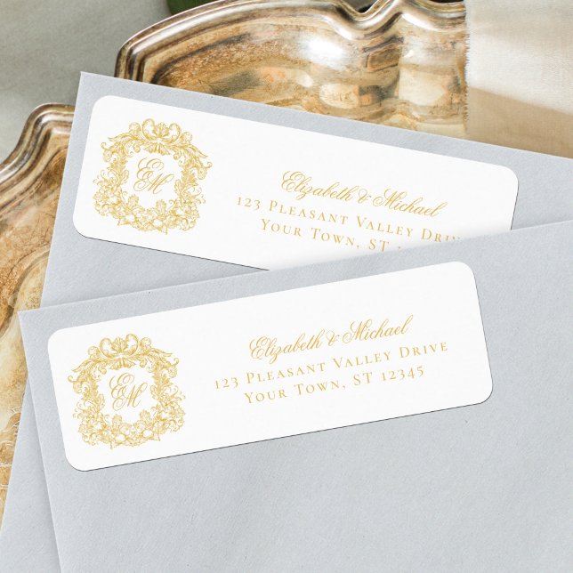 Gold Monogram Crest Wedding Return Address (Creator Uploaded)