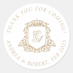 Gold Monogram Crest Wedding Thank You Classic Round Sticker