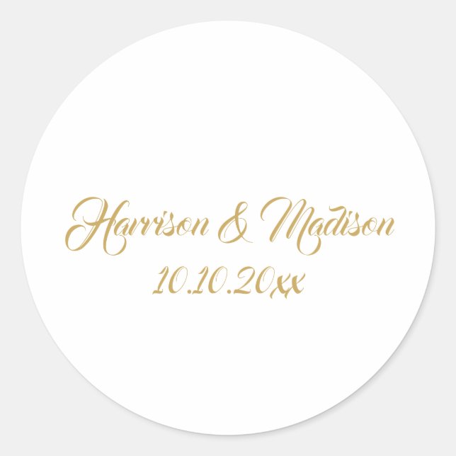 Gold Monogram custom calligraphy wedding favours Classic Round Sticker (Front)
