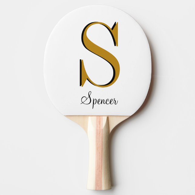 Gold Monogram Custom Name Initial  Ping Pong Paddle (Front)