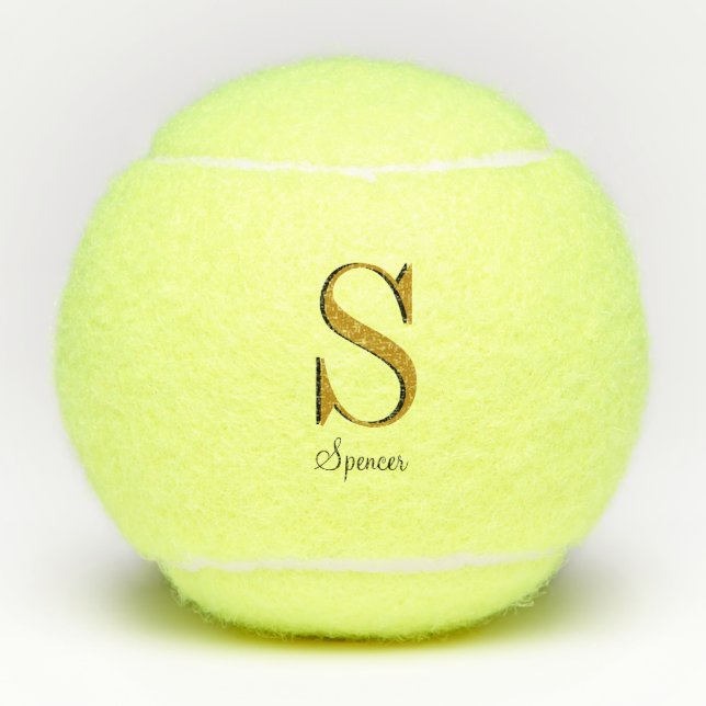 Gold Monogram Custom Name Initial Tennis Balls (Front)