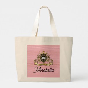 Gold Monogram Design Large Tote Bag