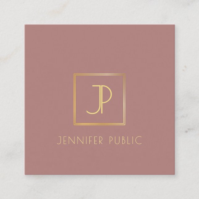 Gold Monogram Design Template Modern Elegant Square Business Card (Front)