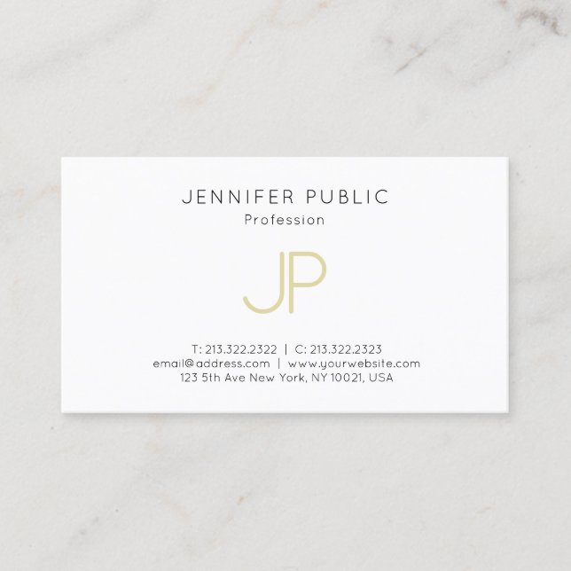 Gold Monogram Design Trendy Modern Elegant Plain Business Card (Front)
