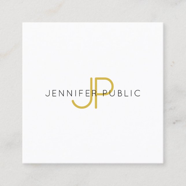Gold Monogram Design Trendy Modern Template Square Business Card (Front)