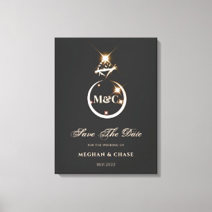 Gold Monogram Diamond Wedding Save The Date Canvas Print