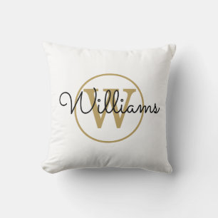 Gold Monogram Elegant Black Script Cushion