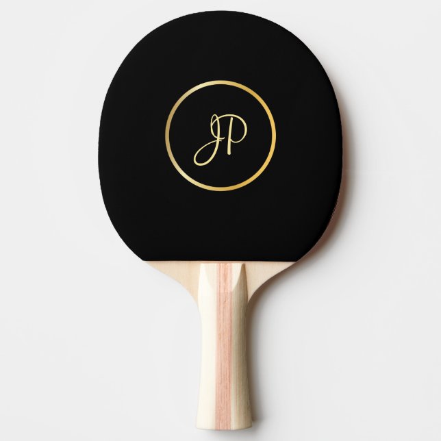 Gold Monogram Elegant Custom Black Template Ping Pong Paddle (Front)