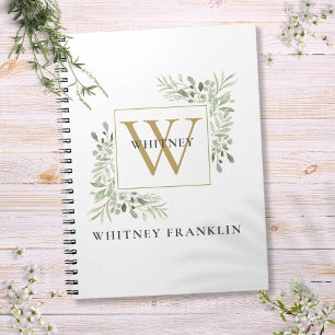Gold Monogram Elegant Eucalyptus Greenery Notebook