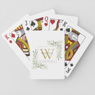 Gold Monogram Elegant Greenery Modern Playing Cards