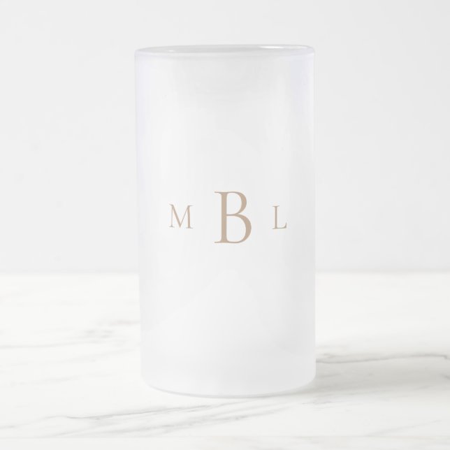 Gold Monogram Elegant Wedding Frosted Glass Beer Mug (Center)