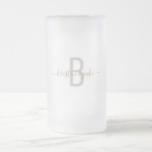 Gold Monogram Elegant Wedding Frosted Glass Beer Mug