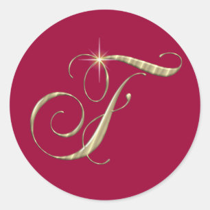 Gold Monogram F Initial Classic Round Sticker