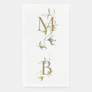 Gold Monogram Foliage White Elegant Wedding II Napkin