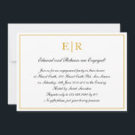 Gold Monogram Formal Engagement Party Invitation<br><div class="desc">Formal and fancy engagement party invitations featuring a simple design with your event details inside of a faux gold border,  over a white background.  At the top is your two initial monogram and your details are in an elegant calligraphy.  A classy design that is sure to impress.</div>
