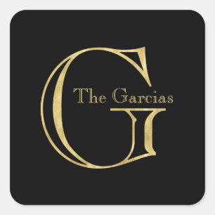 Gold Monogram G and Name on Any Colour Square Sticker