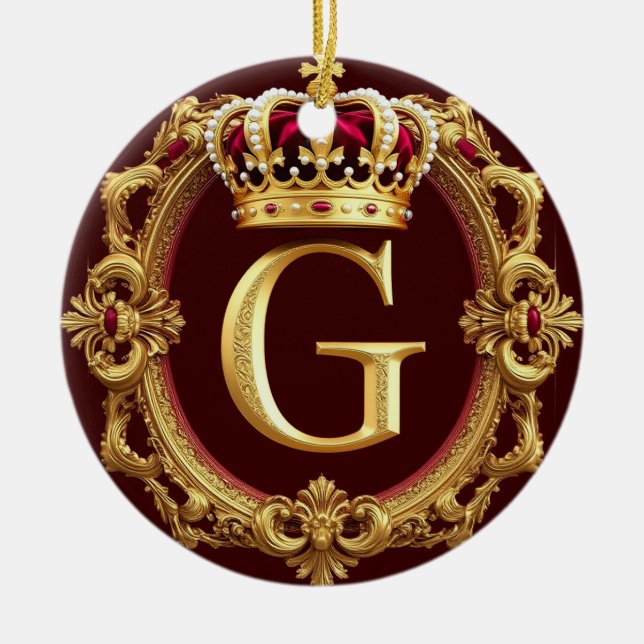 🌸 Gold Monogram G Royal Classic Home Decor Ceramic Tree Decoration (Front)