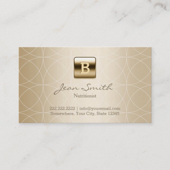 Gold Monogram Geo Patterns Nutrition Business Card (Front)