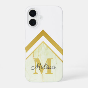 Gold Monogram Geometric Marble iPhone 16 Case