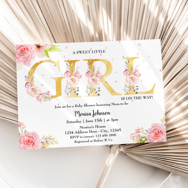 Gold Monogram Girl Baby Shower Invitation (Creator Uploaded)
