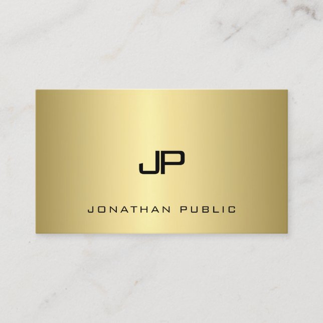 Gold Monogram Glamour Plain Modern Graceful Top Business Card (Front)