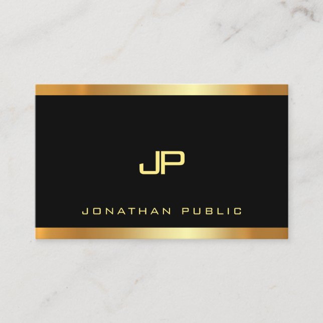 Gold Monogram Glamour Plain Modern Luxury Perfect Business Card (Front)