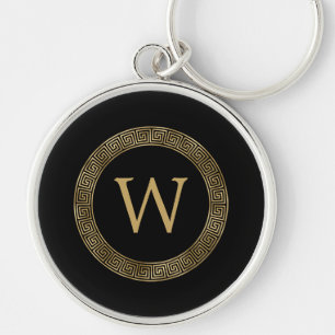 Gold Monogram Greek Key Frame Black Ring
