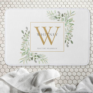 Gold Monogram Greenery Bath Mat