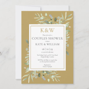 Gold Monogram Greenery Couples Wedding Shower Invitation