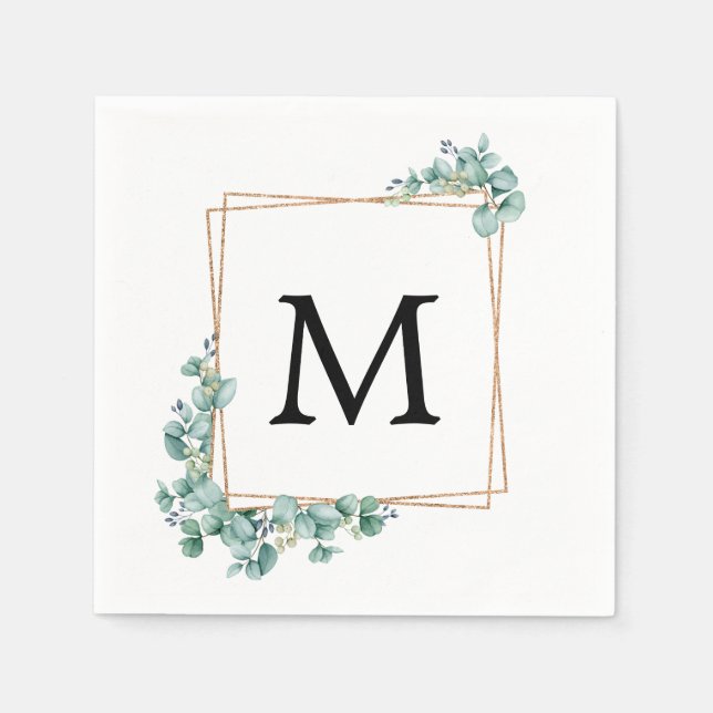 Gold Monogram Greenery Couples Wedding Shower Napkin (Front)