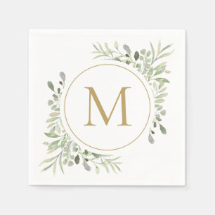 Gold  Monogram Greenery Eucalyptus Foliage Napkin