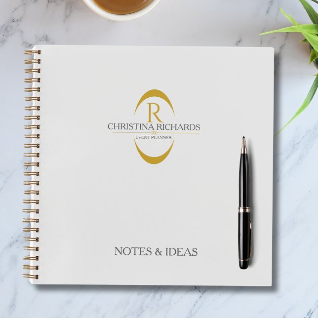 Gold Monogram Grey Modern Elegant Business Notebook (Creator Uploaded)