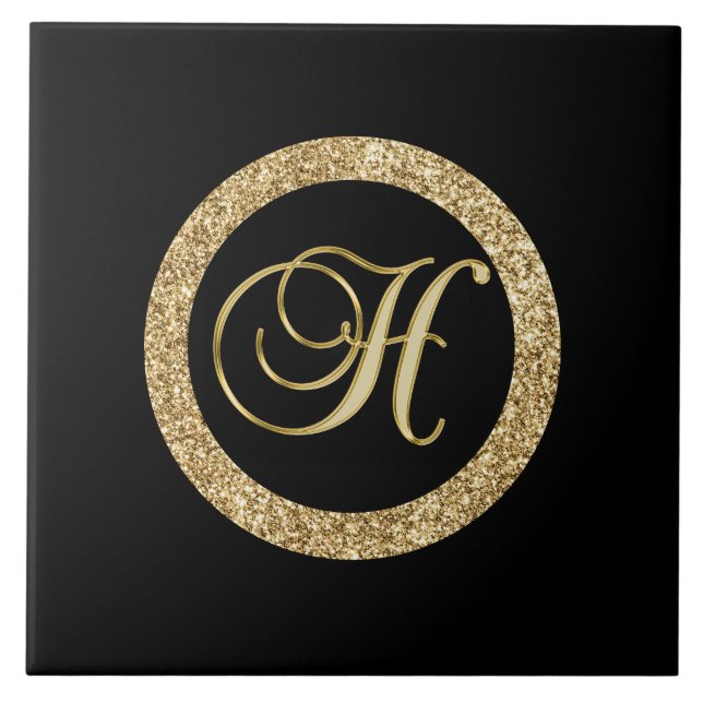 Gold Monogram H on black Tile (Front)