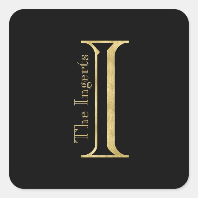 Gold Monogram I and Name on Any Colour Square Sticker (Front)