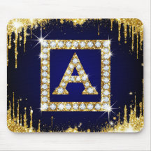 Gold Monogram Initial A With Blue Glitter