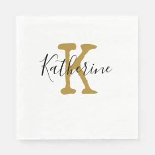 Gold Monogram Initial and Name Golf Balls Napkin