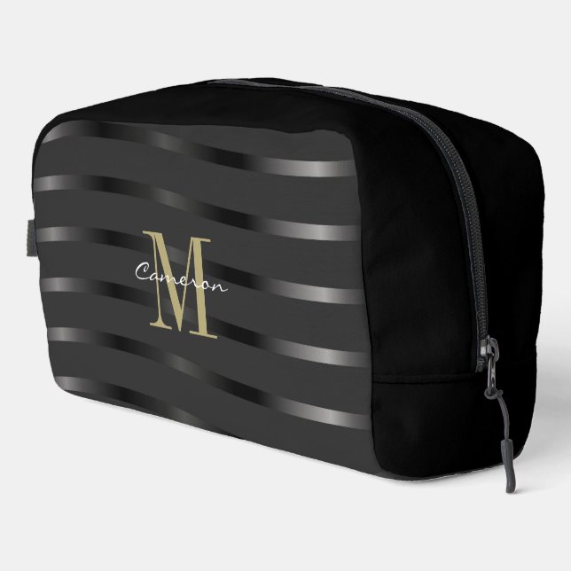 Gold Monogram Initial and Name On Black Gift Dopp Kit (Right Corner)