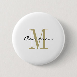 Gold Monogram Initial and Name Personalised 6 Cm Round Badge