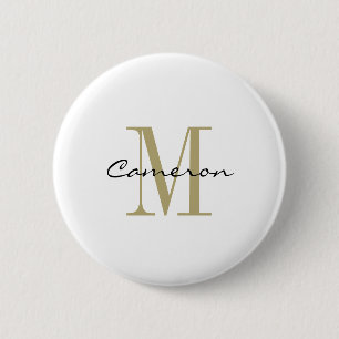 Gold Monogram Initial and Name Personalised 6 Cm Round Badge