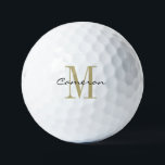 Gold Monogram Initial and Name Personalised Gift Golf Balls<br><div class="desc">Gold Monogram Initial and Name Personalised</div>