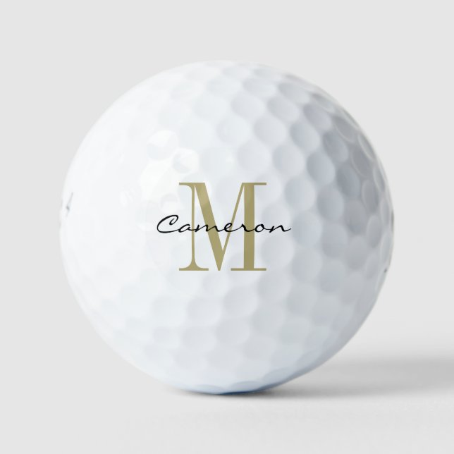 Gold Monogram Initial and Name Personalised Gift Golf Balls (Front)