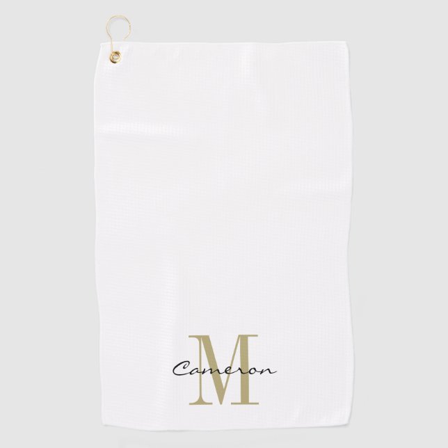 Gold Monogram Initial and Name Personalised Golf Towel (Front)