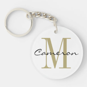 Gold Monogram Initial and Name Personalized Gift Key Ring