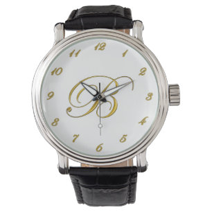 Gold Monogram Initial B Watch with Gold Numbers
